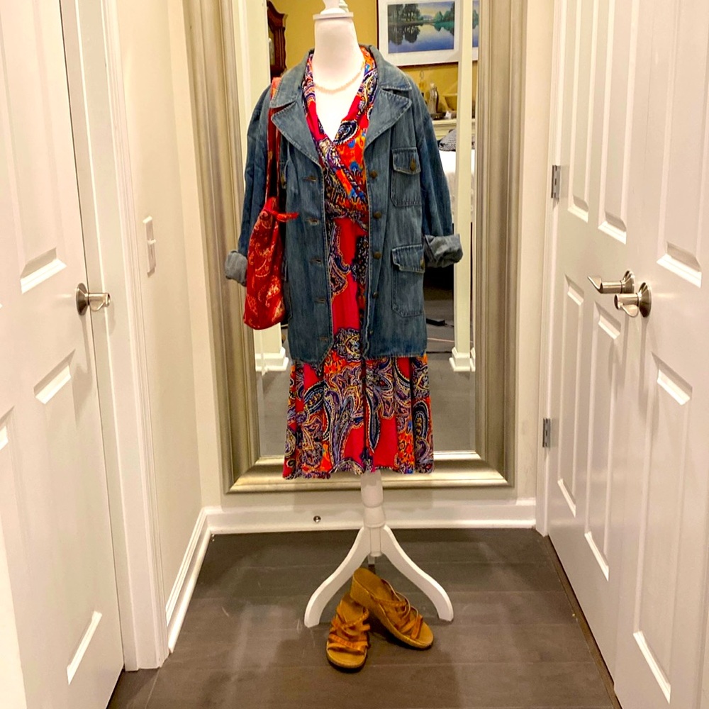 LRL Ralph Lauren Paisley Faux Wrap Jersey Dress Sleeveless Size 1X